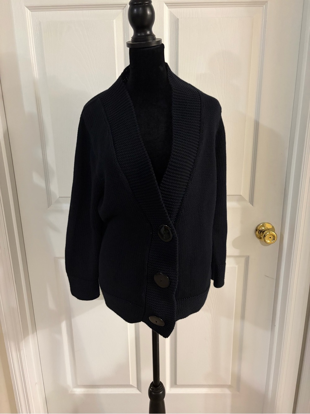Sigrid Olsen Shawl Collar Heavyweight Black Cardigan Large Buttons‎ 3/4 Sleeve L